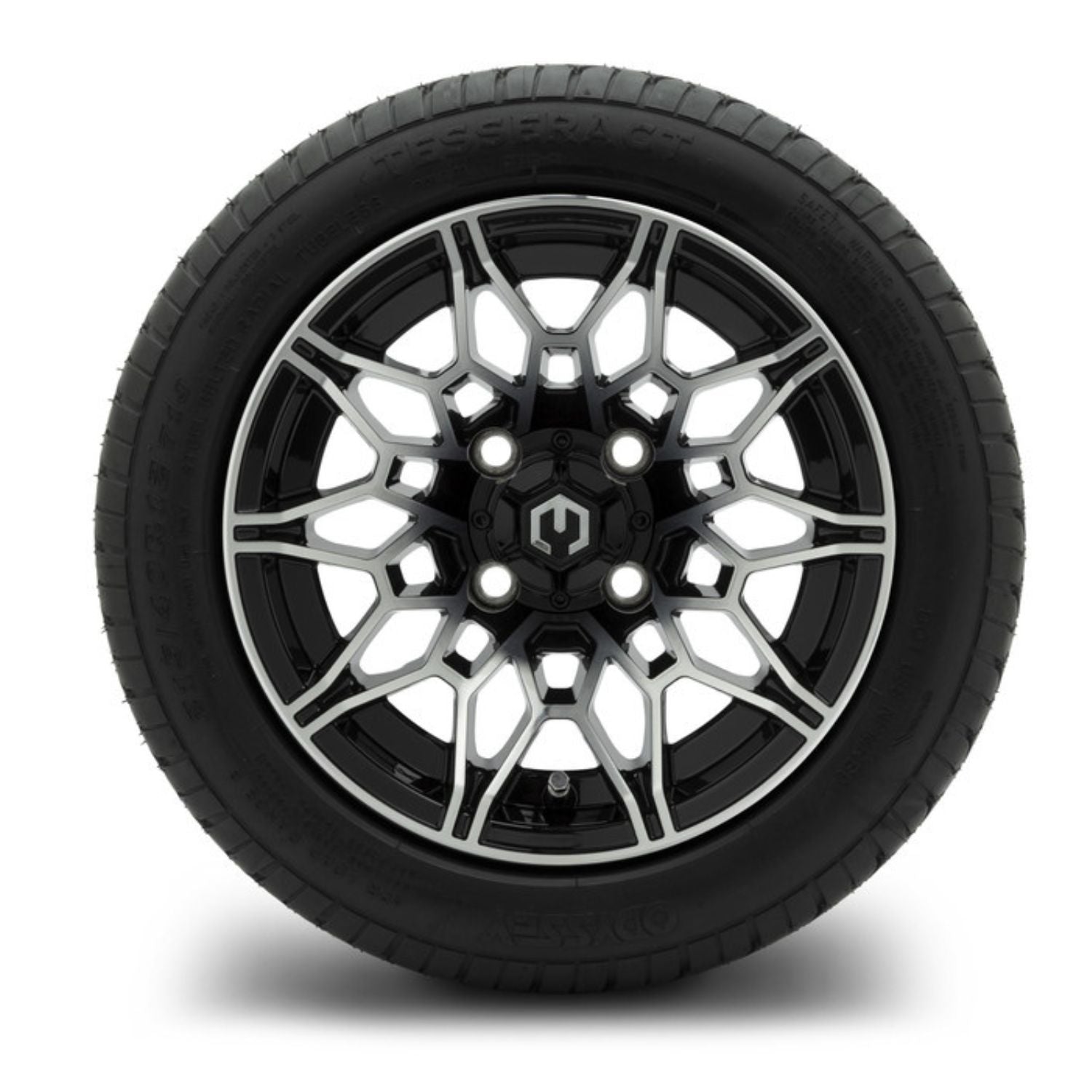 MODZ® 12" Galaxy Machined Black Wheels & Street Tires Combo (Odyssey Tesseract Steel-Belted Radial 215/40-R12)