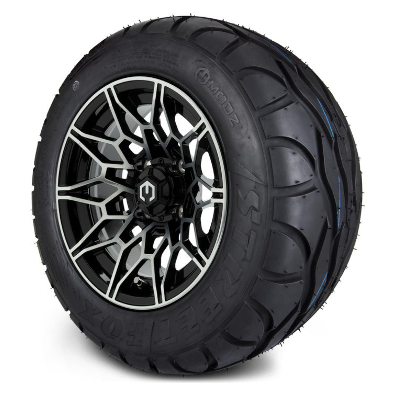 MODZ® 12" Galaxy Machined Black Wheels & Street Tires Combo (MODZ Street Fox Radial 245/50-12)