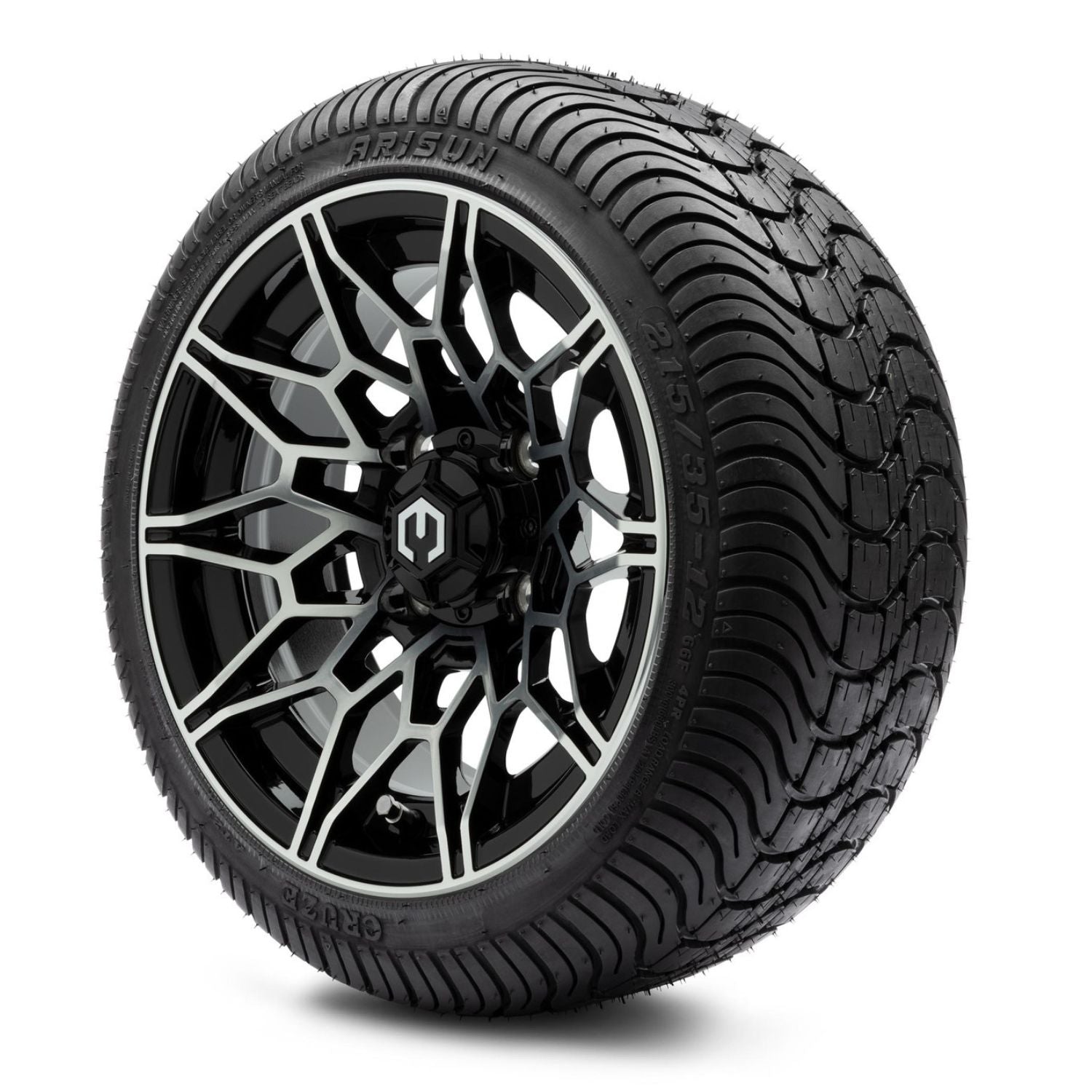 MODZ® 12" Galaxy Machined Black Wheels & Street Tires Combo (Arisun Cruze 215/35-12)