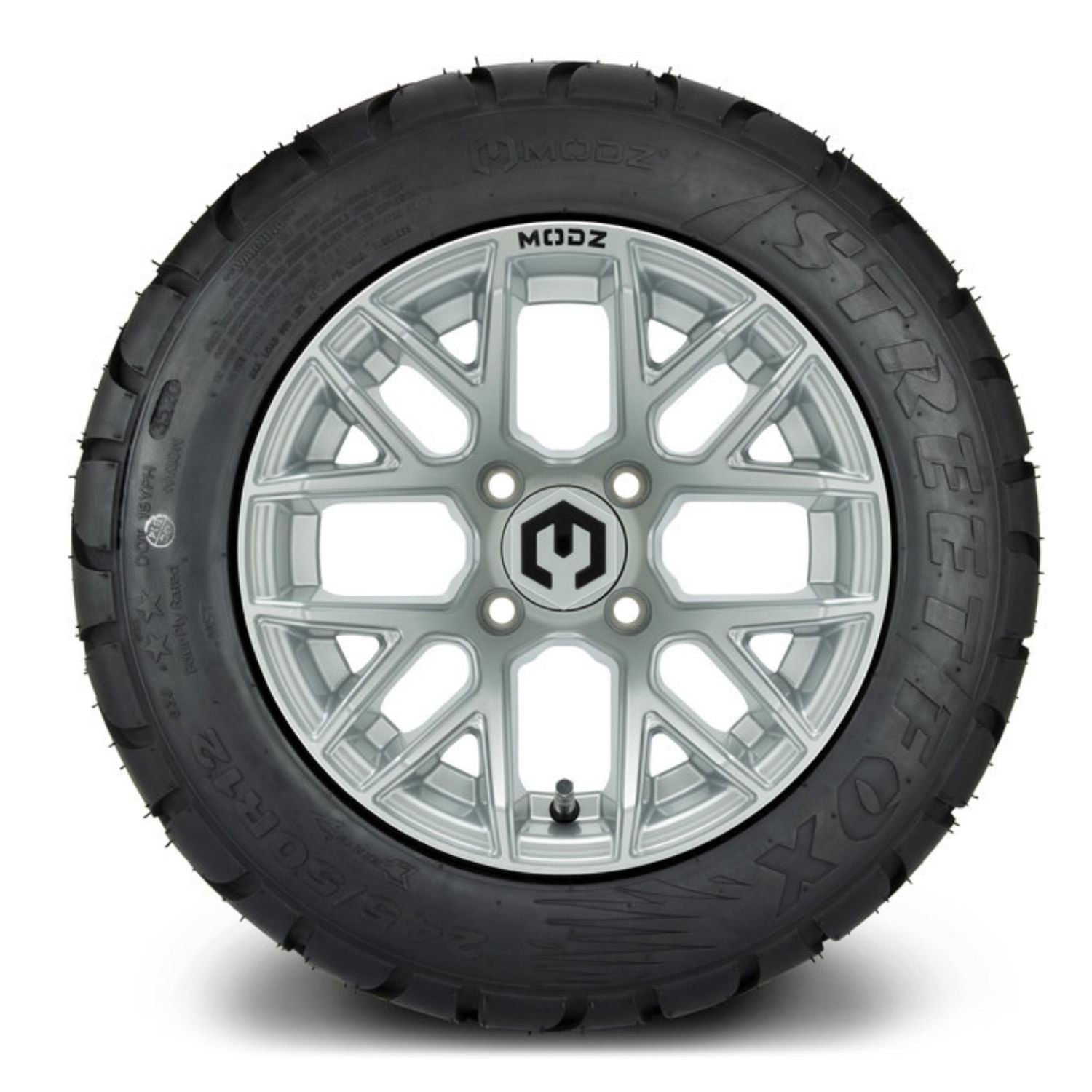 MODZ® 12" Matrix Silver Wheels & Street Tires Combo (MODZ Street Fox Radial 245/50-12)