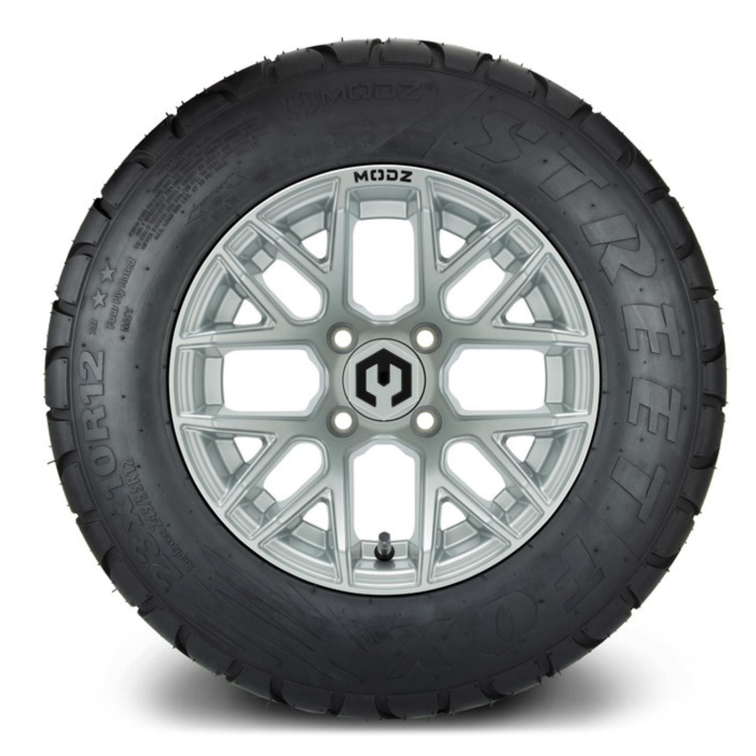 MODZ® 12" Matrix Silver Wheels & Street Tires Combo (MODZ Street Fox Radial 23x10-12)