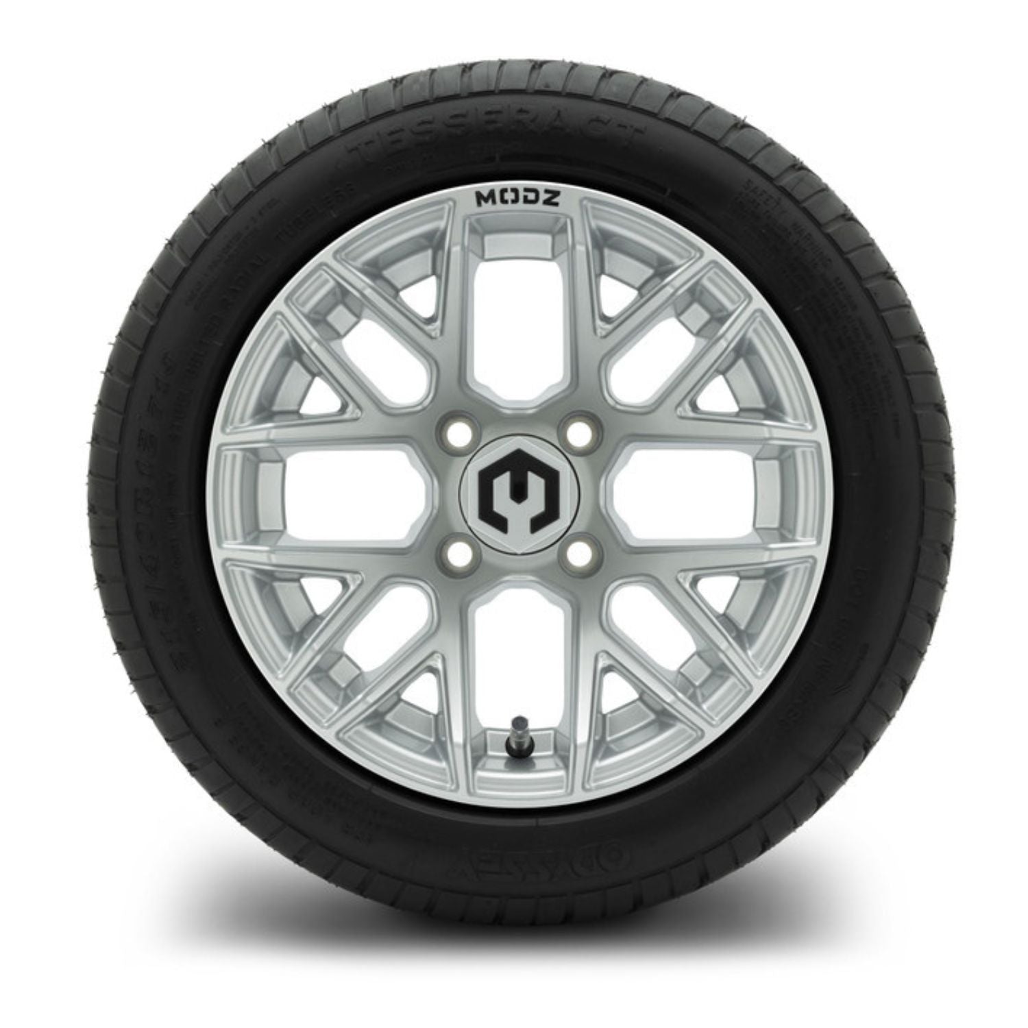 MODZ® 12" Matrix Silver Wheels & Street Tires Combo (Odyssey Tesseract Steel-Belted Radial 215/40-R12)
