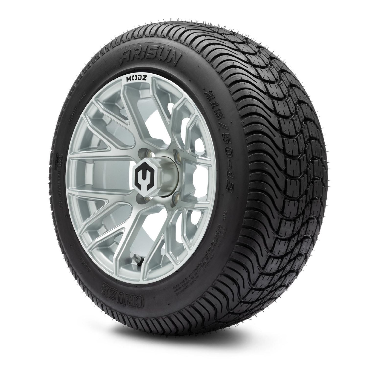 MODZ® 12" Matrix Silver Wheels & Street Tires Combo (Arisun Cruze 215/50-12)