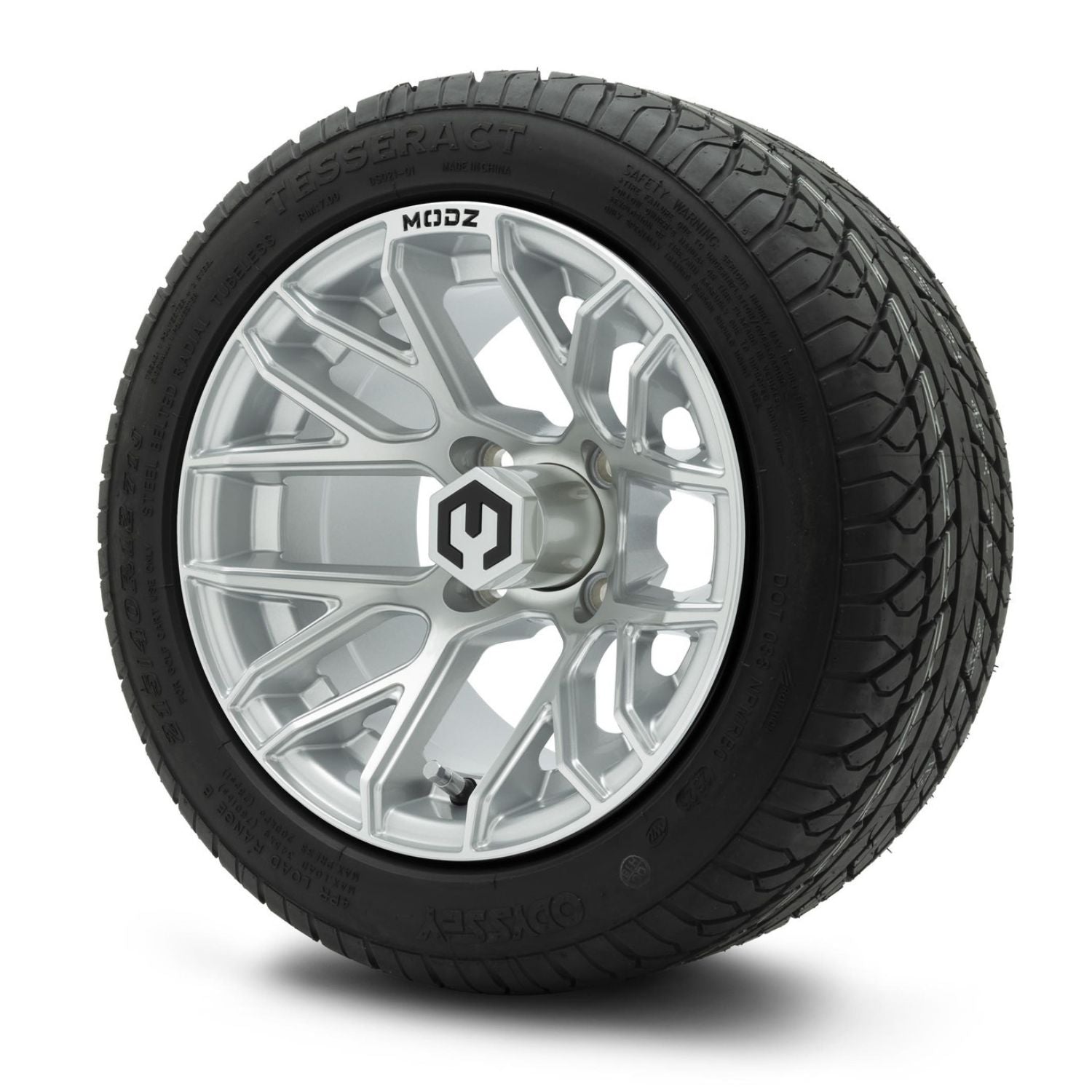 MODZ® 12" Matrix Silver Wheels & Street Tires Combo (Odyssey Tesseract Steel-Belted Radial 215/40-R12)