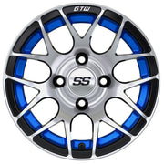 Pursuit 12 inch GTW golf cart wheel - Silver / Blue