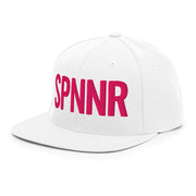 Spinner Snapback The Links White Pink golf hat – left front angle
