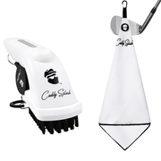 Golf Pocket Mag Towel - White & Ice White Golf Club Water Brush Pro Bundle