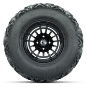 GTW® Boost Gloss Black 12 in Wheels with 25X10-12 Barrage Mud Tires – Full Set