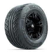 GTW® Vandal Matte Black/Machined 12 in Wheels with 255/55-R12 Fusion GTR Steel Belt Radial Street Tires – Full Set