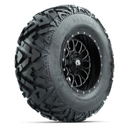GTW® Helix Black/Machined 12 in Wheels with 25X10-12 Barrage Mud Tires – Full Set