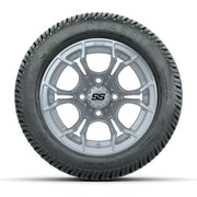 GTW® Spyder Silver Brush 12 in Wheels with 215/40-12 Excel Classic Street Tires – Full Set