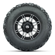 GTW® Stealth Black/Machined 12 in Wheels with 25X10-12 Barrage Mud Tires – Full Set