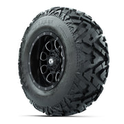 GTW® Volt Black/Machined 12 in Wheels with 25X10-12 Barrage Mud Tires – Full Set
