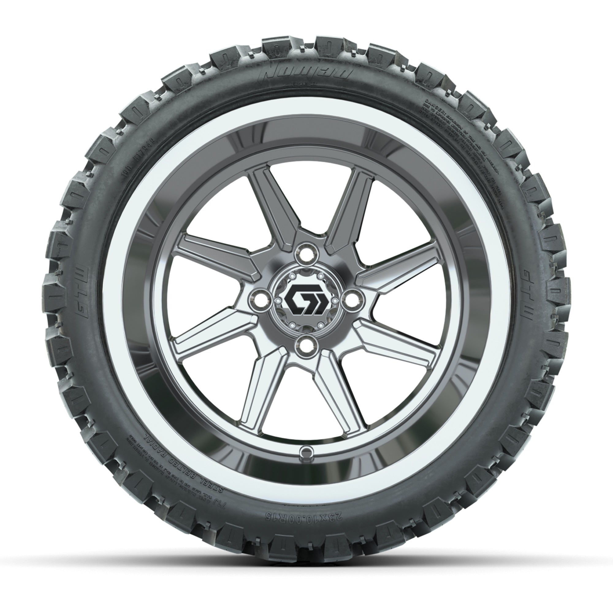 GTW Reaper Chrome 15 in Wheels with 23X10-R15 Nomad Steel Belted Radial All-Terrain Tires – Full Set