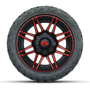 GTW Stealth Gloss Black/Red 12 in Wheels with 215/40-R12 Maverick Low-Profile All-Terrain Tires – Full Set