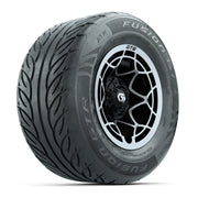 GTW® Nexus Black with Silver Face 12 in Wheels with 255/55-R12 Fusion GTR Steel Belt Radial Street Tires – Full Set