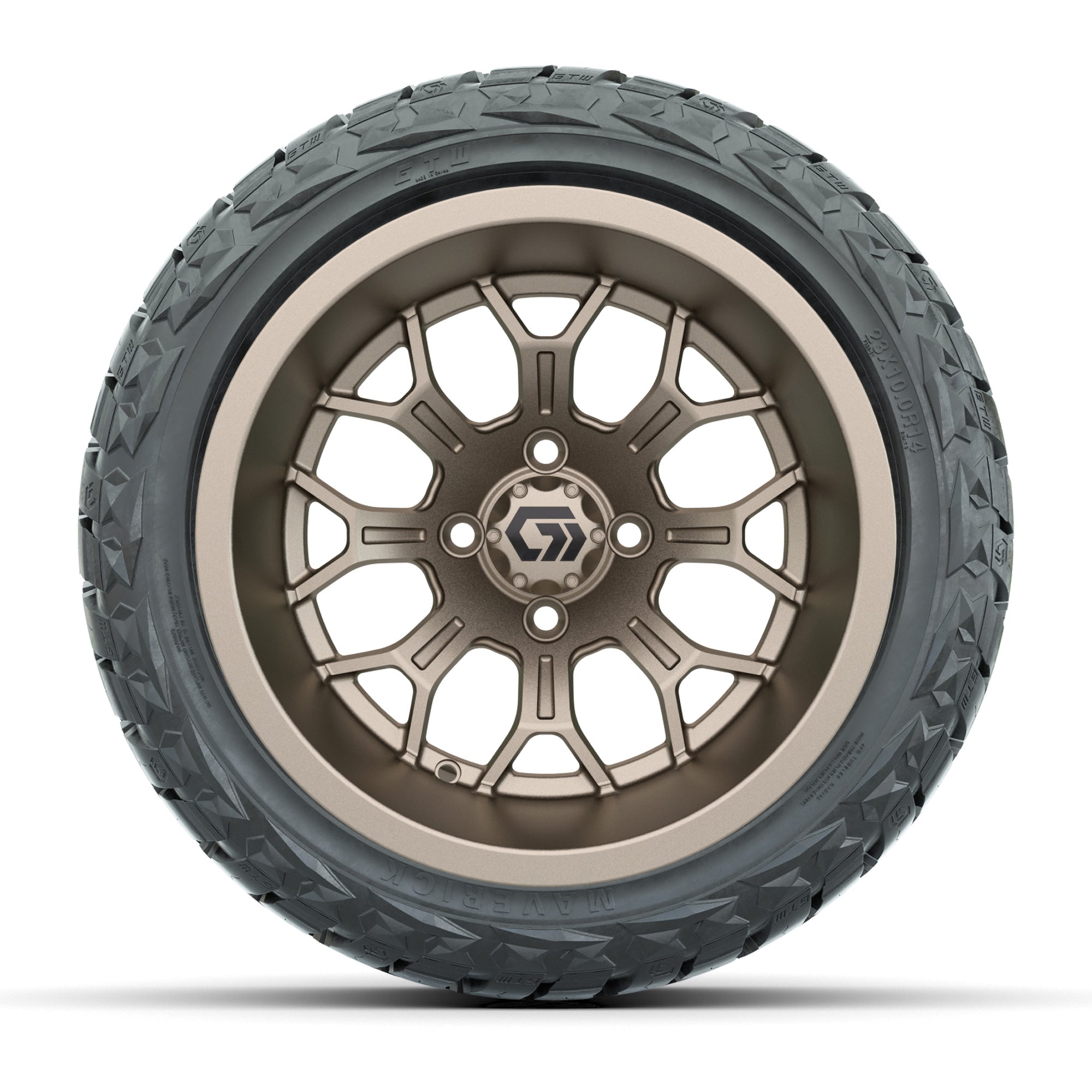 GTW Assault Matte Bronze 14 in Wheels with 23X10-R14 Maverick Steel Belted Radial All-Terrain Tires – Full Set