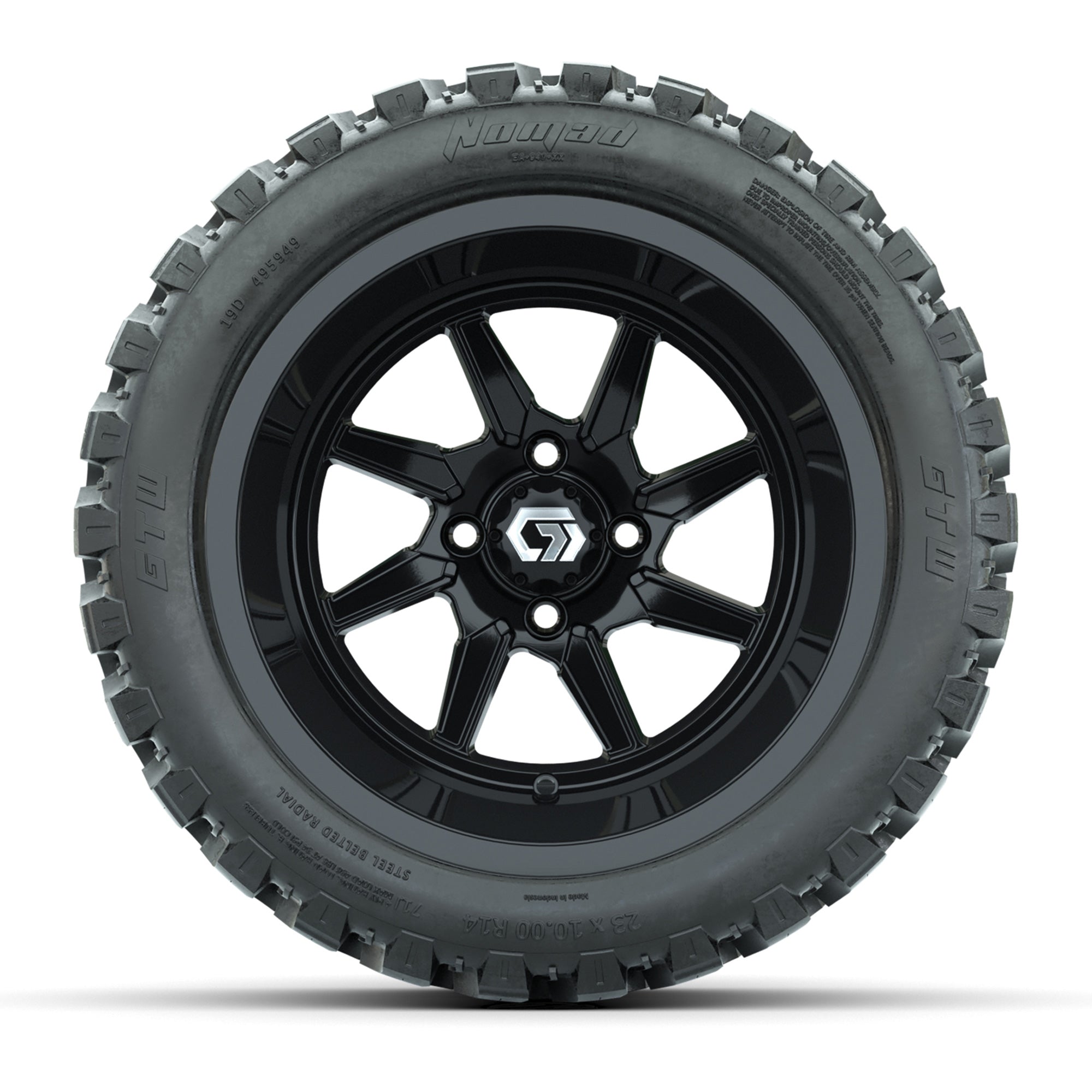 GTW Reaper Gloss Black 14 in Wheels with 23X10-R14 Nomad Steel Belt Radial All-Terrain Tires – Full Set