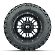 GTW® Volt Black/Machined 12 in Wheels with 22X10-12 Timberwolf All-Terrain Tires – Full Set