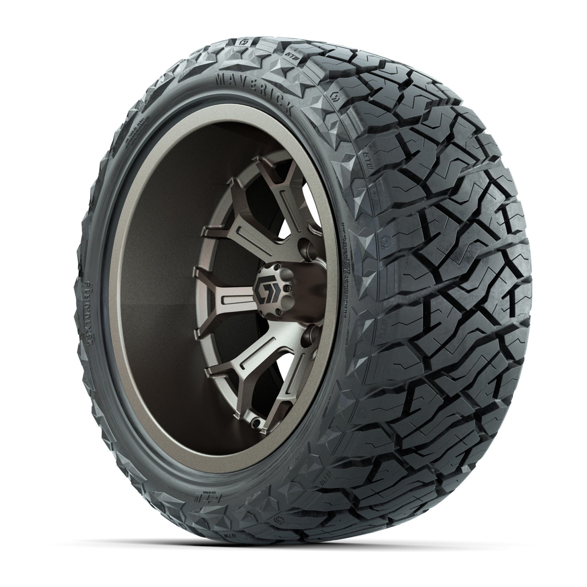 GTW Assault Matte Bronze 15 in Wheels with 23X10-R15 Maverick Steel Belted Radial All-Terrain Tires – Full Set