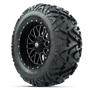 GTW Helix Black/Machined 14 in Wheels with 25x10-14 Barrage Mud Tires – Full Set