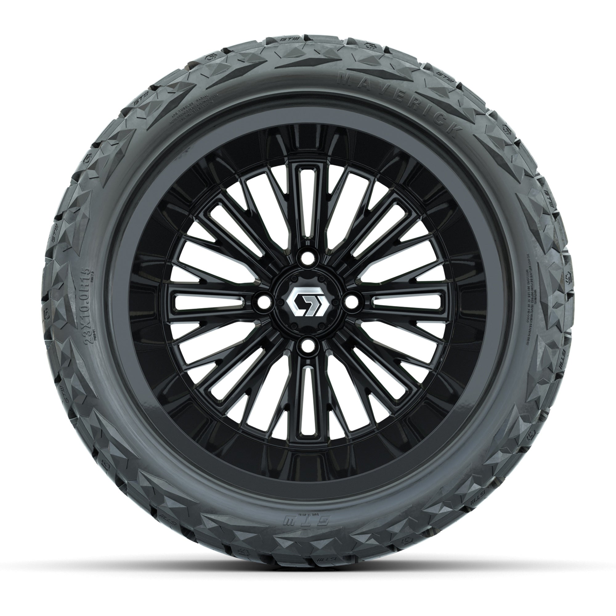 GTW Viper Gloss Black 15 in Wheels with 23X10-R15 Maverick Steel Belted Radial All-Terrain Tires – Full Set