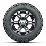 12 inch Specter Black/Machined Lifted Golf Cart Wheels on 22 inch Trail Tires-Set of 4