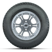 GTW® Spyder Silver Brush 12 in Wheels with 255/50-12 Excel Classic Street Tires – Full Set