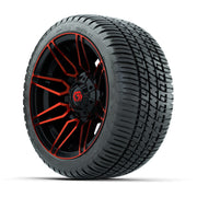 GTW® Stealth Red/Machined 12 in Wheels with 205/30-12 Fusion Street Tires – Full Set