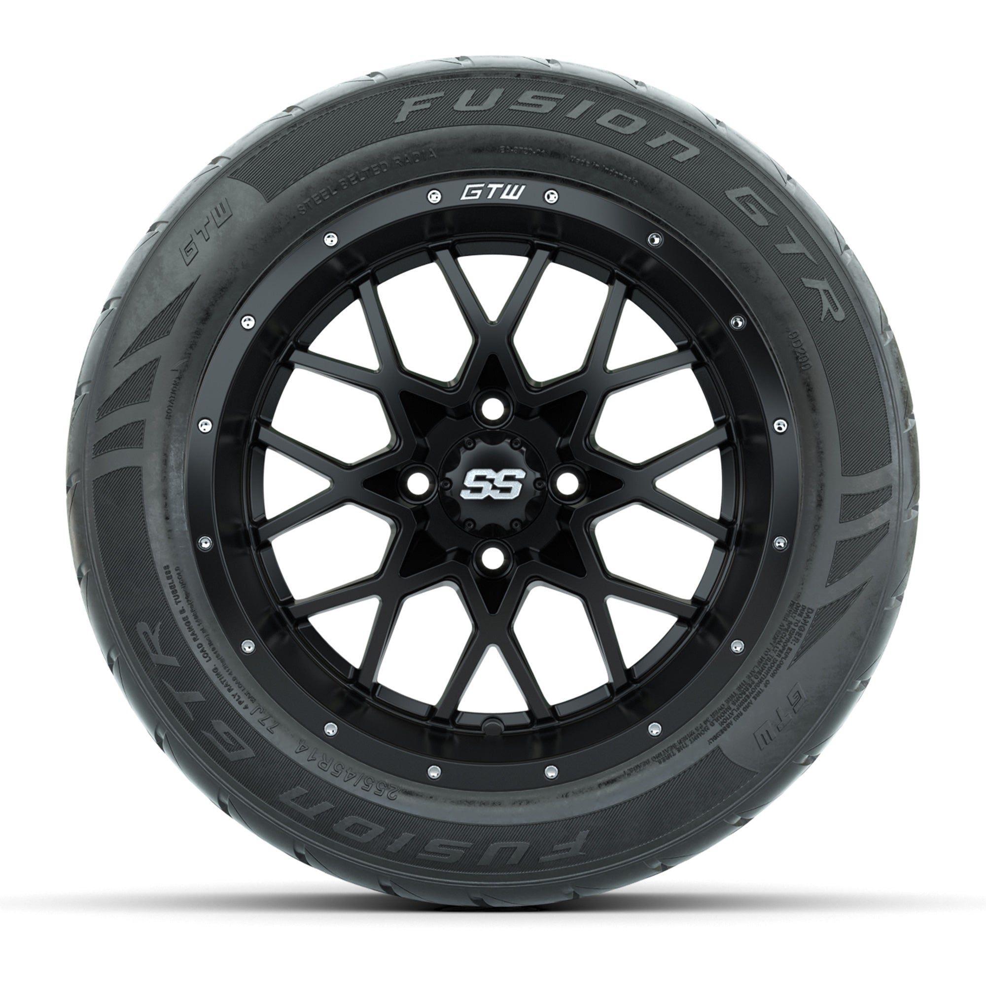 Set of (4) 14 in GTW Vortex Wheels with 255/45-R14 Fusion GT - 3/4 view