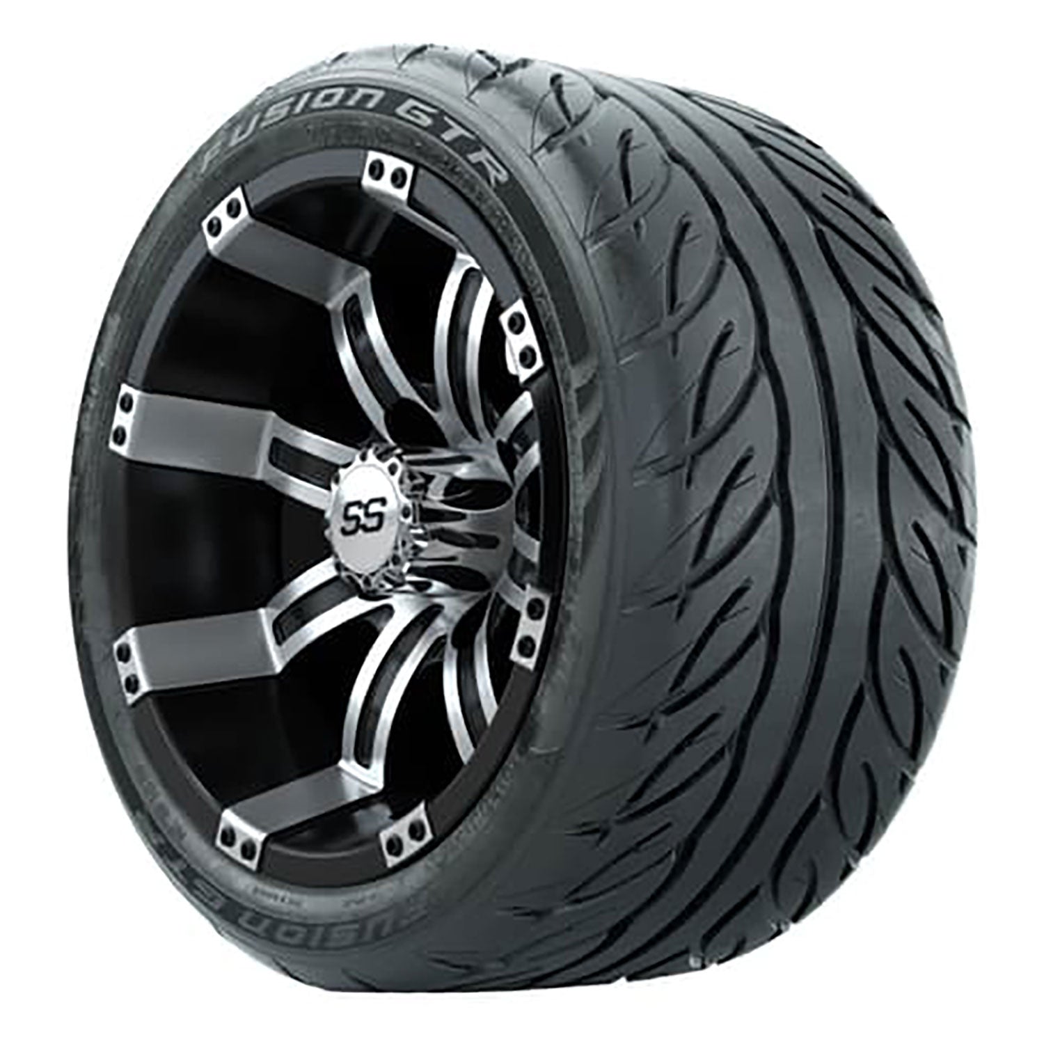 GTW 12 inch Tempest machined black wheels with Fusion street tires - Set of Four