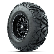 GTW® Helix Black/Machined 12 in Wheels with 25X10-12 Barrage Mud Tires – Full Set