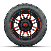 GTW® Stealth Red/Machined 12 in Wheels with 215/40-12 Excel Classic Street Tires – Full Set