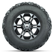 GTW® Specter Black/Machined 12 in Wheels with 25X10-12 Barrage Mud Tires – Full Set