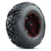 GTW® Stealth Red/Machined 12 in Wheels with 25X10-12 Barrage Mud Tires – Full Set