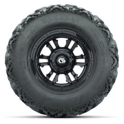 GTW® Shogun Gloss Black 12 in Wheels with 25X10-12 Barrage Mud Tires – Full Set