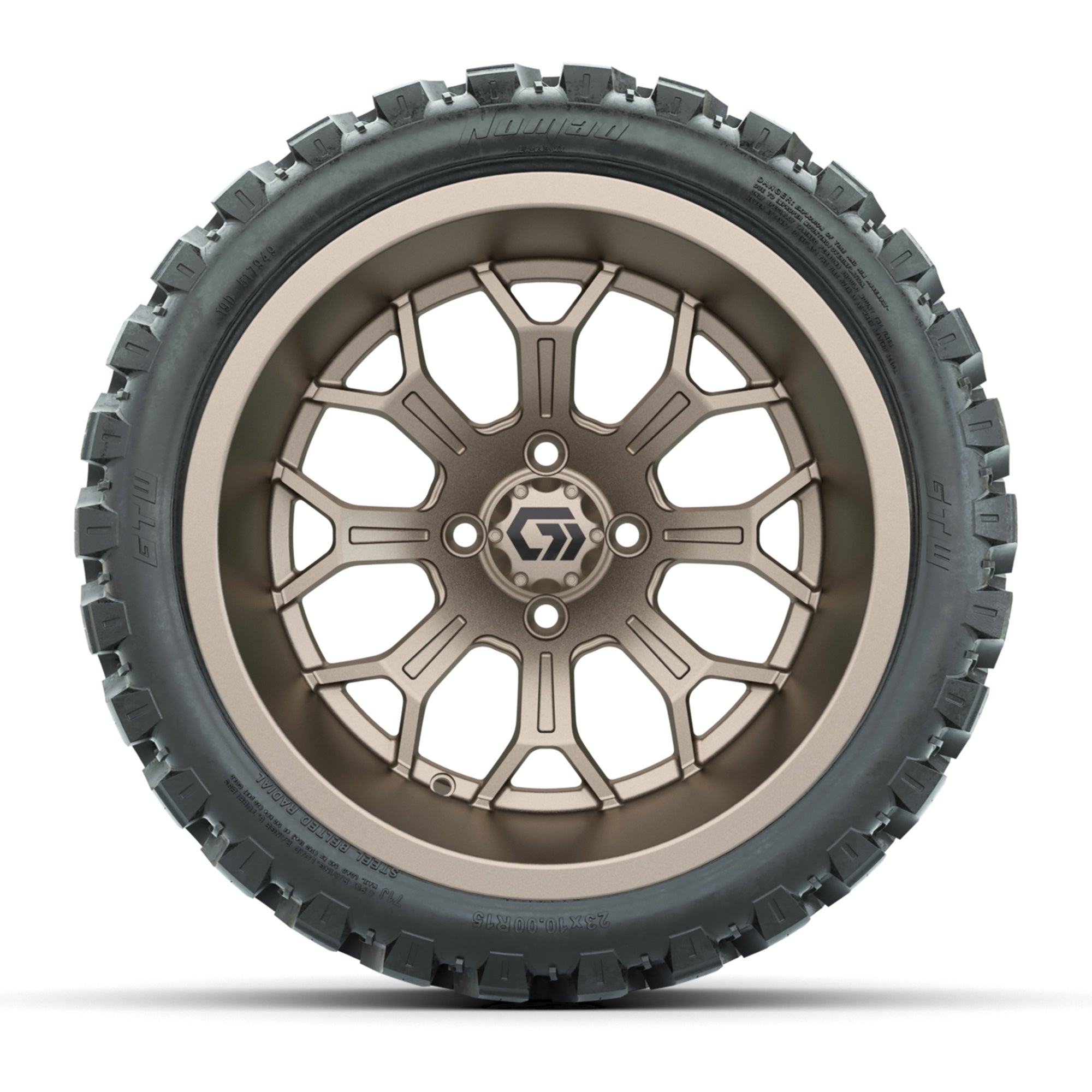 GTW Assault Matte Bronze 15 in Wheels with 23X10-R15 Nomad Steel Belted Radial All-Terrain Tires – Full Set