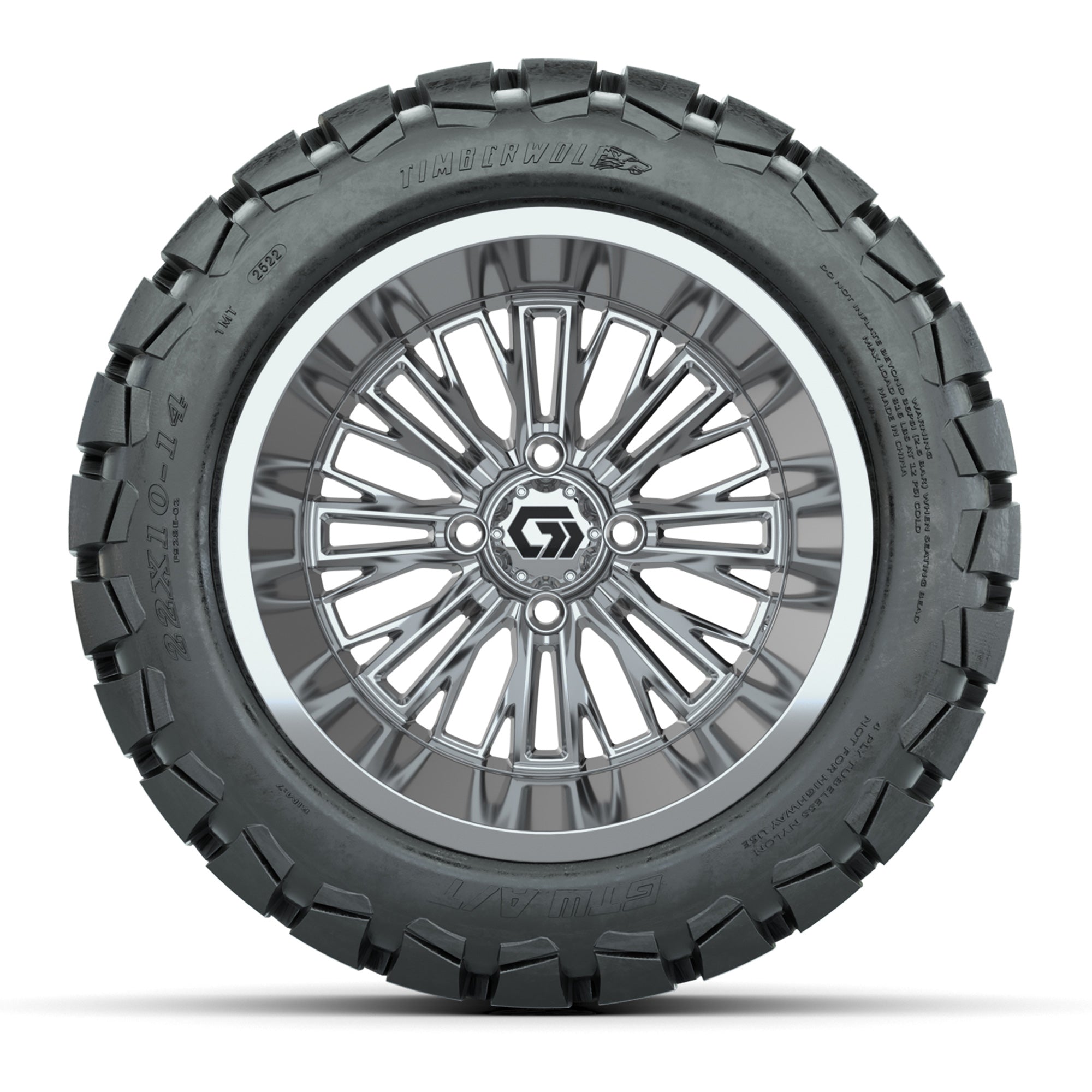 GTW Viper Chrome 14 in Wheels with 22X10-14 Timberwolf All-Terrain Tires – Full Set
