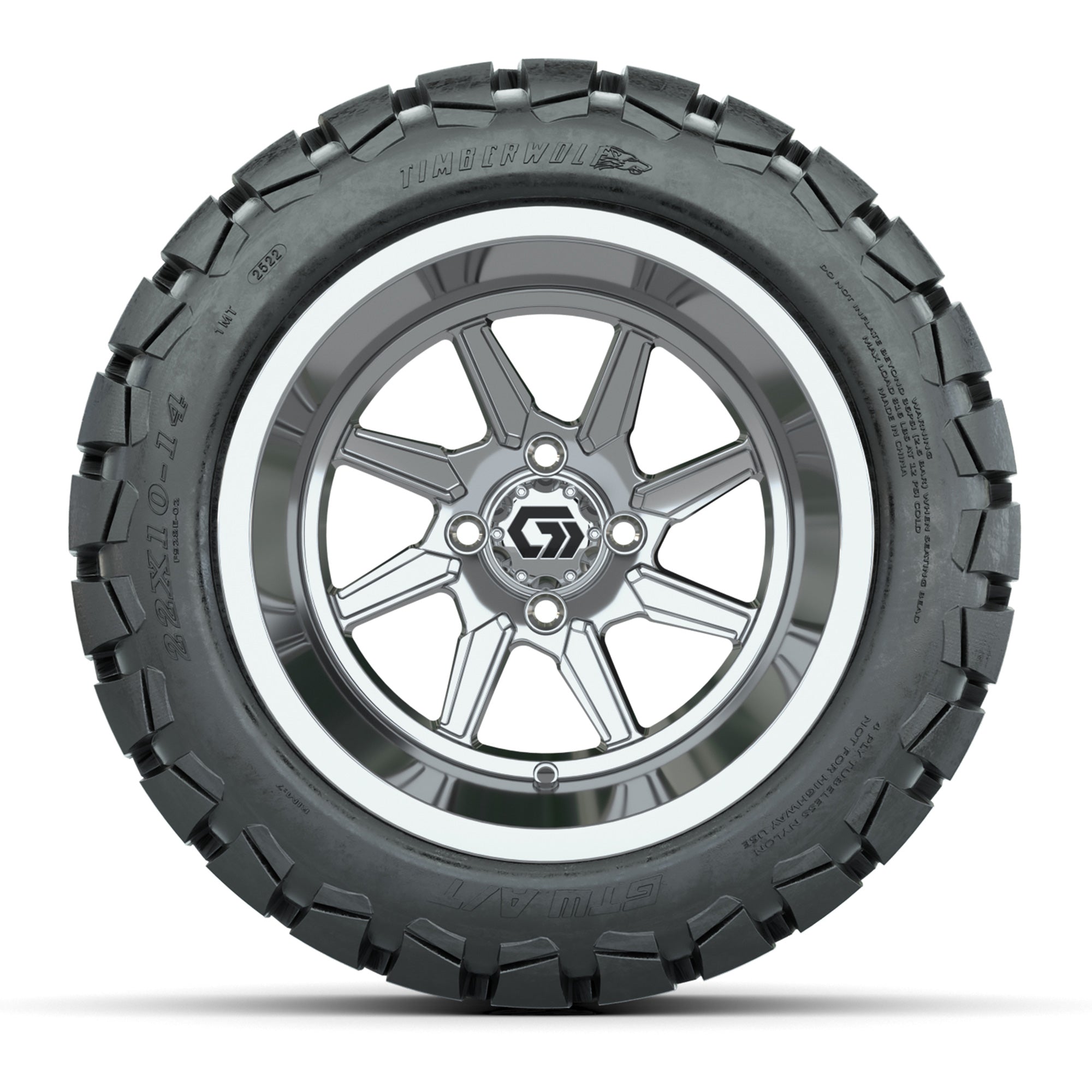 GTW Reaper Chrome 14 in Wheels with 22X10-14 Timberwolf All-Terrain Tires – Full Set