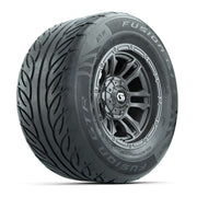 GTW® Shogun Gunmetal 12 in Wheels with 255/55-R12 Fusion GTR Steel Belt Radial Street Tires – Full Set