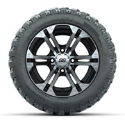 GTW® Specter Black/Machined 12 in Wheels with 22X11-R12 Nomad Steel Belt Radial All-Terrain Tires – Full Set