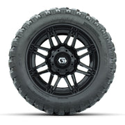GTW® Stealth Black/Machined 12 in Wheels with 22X11-R12 Nomad Steel Belt Radial All-Terrain Tires – Full Set