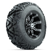 GTW® Tempest Black/Machined 12 in Wheels with 25X10-12 Barrage Mud Tires – Full Set