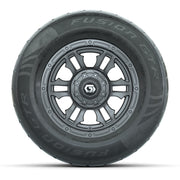 GTW® Shogun Gunmetal 12 in Wheels with 255/55-R12 Fusion GTR Steel Belt Radial Street Tires – Full Set