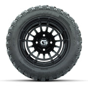 GTW® Boost Gloss Black 12 in Wheels with 22X11-R12 Nomad Steel Belt Radial All-Terrain Tires – Full Set