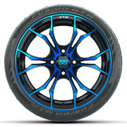 GTW 15 inch Spyder blue and black wheels with Fusion street tires - Set of Four
