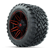 GTW® Stealth Red/Machined 12 in Wheels with 22X11-R12 Nomad Steel Belt Radial All-Terrain Tires – Full Set