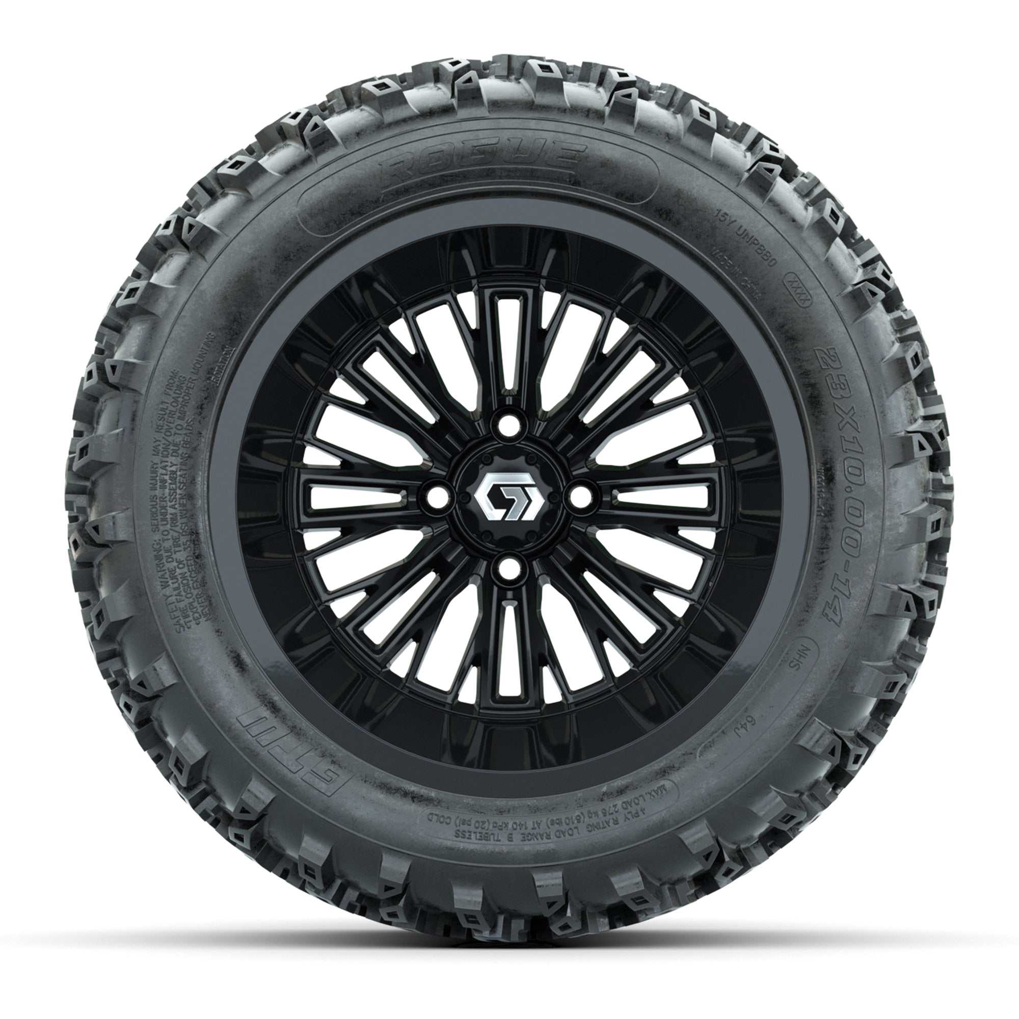 GTW Viper Gloss Black 14 in Wheels with 23X10-R14 Rogue All-Terrain Tires – Full Set