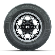 GTW® Nexus Black with Silver Face 12 in Wheels with 255/55-R12 Fusion GTR Steel Belt Radial Street Tires – Full Set