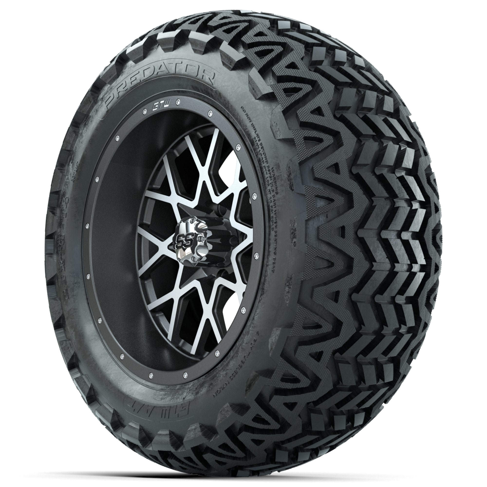 Set of (4) 14 in GTW Vortex Wheels with 23x10-14 GTW Predato - 3/4 view